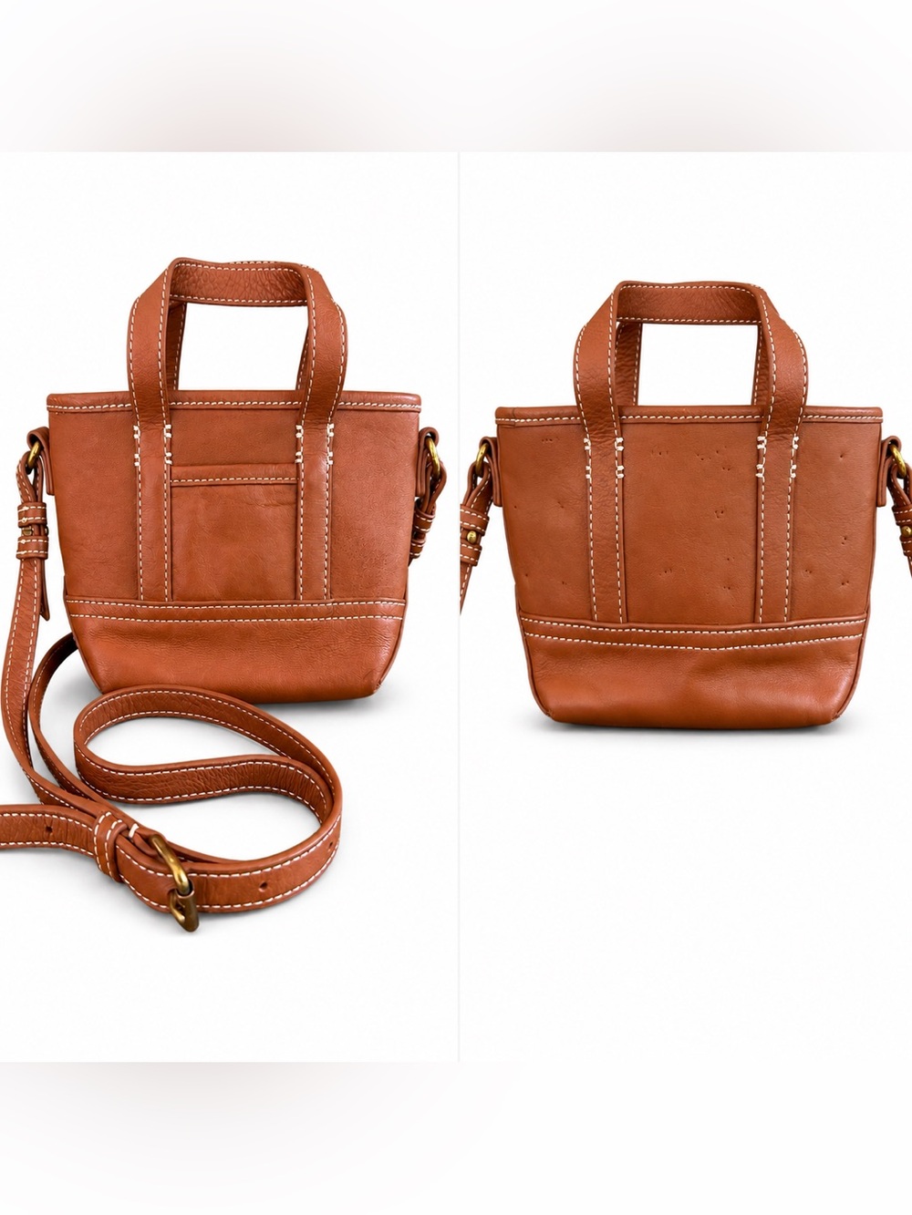J.Crew Mini Montauk Leather Crossbody Tote Cognac Fair Condition Pinholes